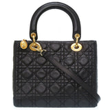 Dior lady dior black leather handbag