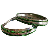 Non Signé / Unsigned Créoles Green Steel Earrings