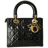 Dior lady dior black patent leather handbag