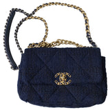 Chanel chanel 19 navy tweed handbag