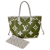 Louis Vuitton neverfull green cloth handbag