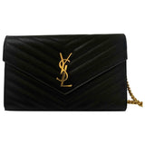 Saint Laurent portefeuille enveloppe monogram black leather handbag