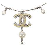 Chanel cc silver crystal long necklaces
