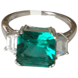 Non Signé / Unsigned emeraude green silver rings