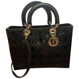 Dior lady dior black patent leather handbag