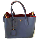 Prada double blue leather handbag