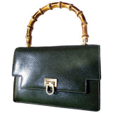 Gucci bamboo green leather handbag