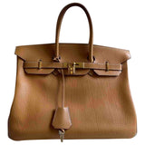 Hermès birkin 35 camel patent leather handbag