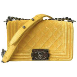 Chanel boy yellow velvet handbag