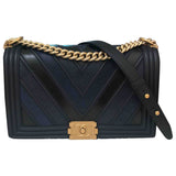 Chanel boy navy leather handbag