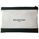 Balenciaga navy cabas ecru cloth clutch bag