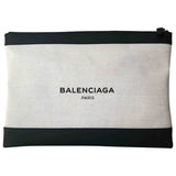 Balenciaga navy cabas ecru cloth clutch bag