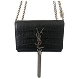 Saint Laurent pompom kate black leather handbag