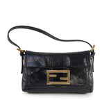 Fendi baguette black patent leather handbag