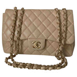 Chanel timeless/classique beige leather handbag