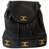 Chanel black leather backpacks