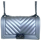 Chanel boy silver leather handbag