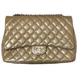 Chanel timeless/classique khaki patent leather handbag