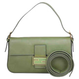 Fendi baguette green leather handbag