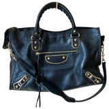 Balenciaga classic metalic black leather handbag