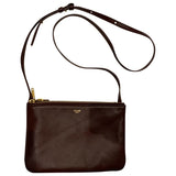 Celine trio burgundy leather handbag
