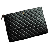 Chanel timeless/classique black leather clutch bag