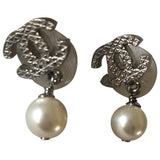 Chanel cc silver metal earrings