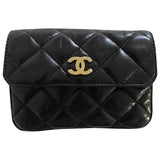 Chanel black leather clutch bag