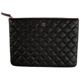 Chanel black leather clutch bag
