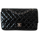 Chanel timeless/classique black patent leather handbag