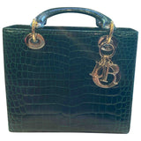 Dior lady dior green crocodile handbag