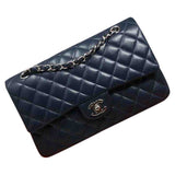 Chanel timeless/classique blue leather handbag
