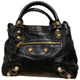 Balenciaga classic metalic black leather handbag