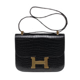 Hermès constance black crocodile handbag