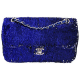 Chanel timeless/classique blue glitter handbag