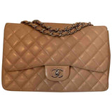 Chanel timeless/classique beige leather handbag