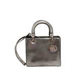 Dior lady dior silver leather handbag