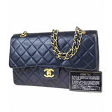 Chanel timeless/classique navy leather handbag