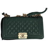 Chanel boy green leather handbag
