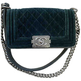 Chanel boy green velvet handbag