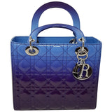 Dior lady dior blue patent leather handbag