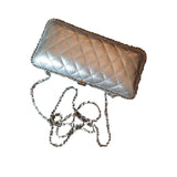 Chanel silver leather clutch bag