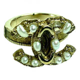 Chanel cc gold pearl rings