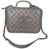 Chanel vanity silver leather handbag
