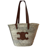 Celine triomphe camel wicker handbag