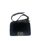 Chanel boy black velvet handbag