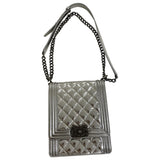 Chanel boy silver patent leather handbag