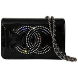 Chanel wallet on chain black patent leather handbag