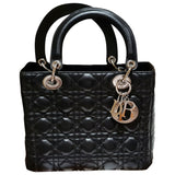 Dior lady dior black leather handbag