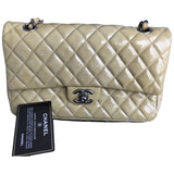 Chanel timeless/classique beige patent leather handbag